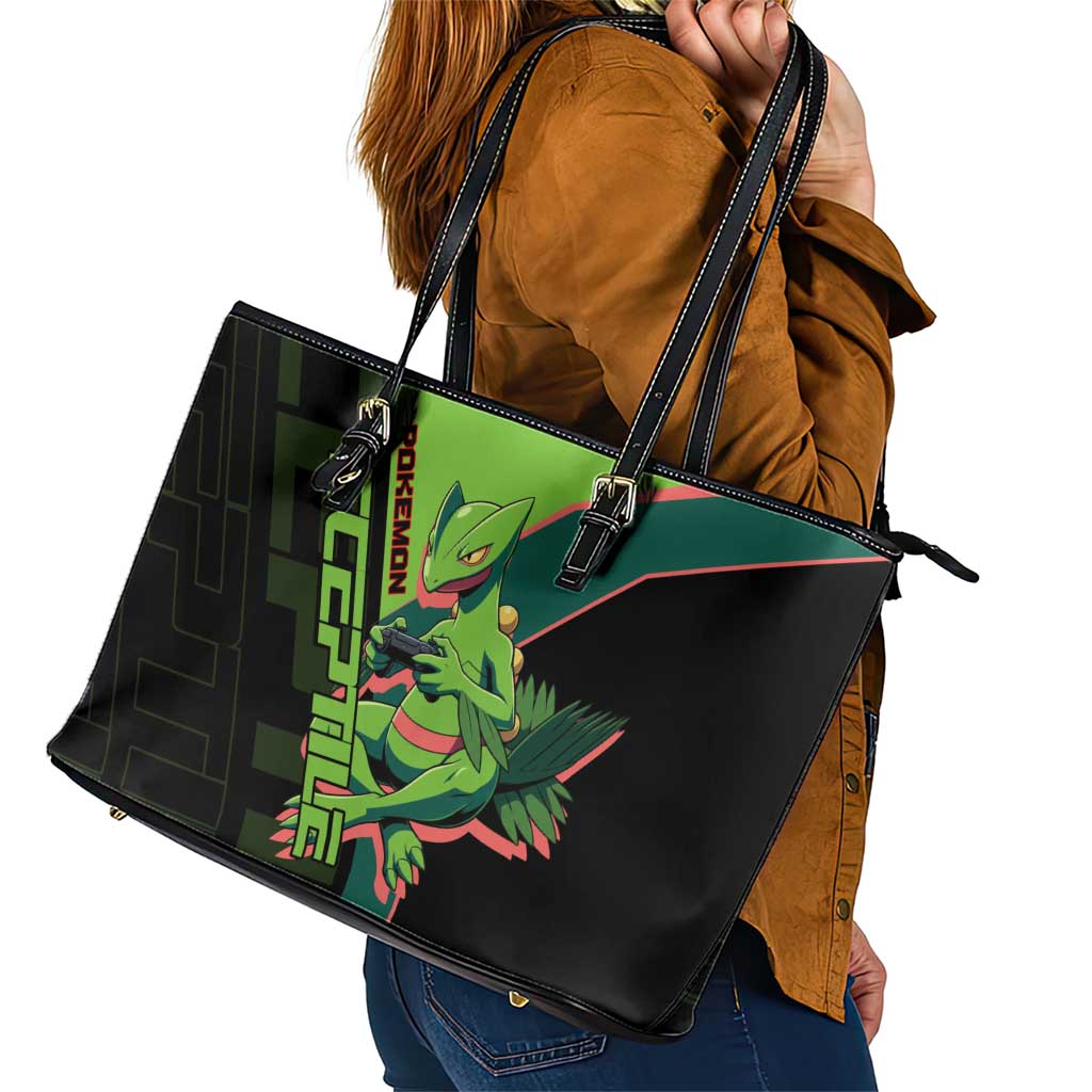 Sceptile Poké Leather Tote Bag Neon Retro Anime Style