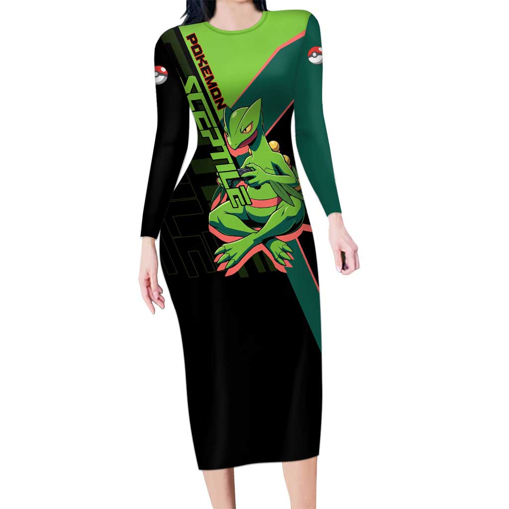 Sceptile Poké Long Sleeve Bodycon Dress Neon Retro Anime Style