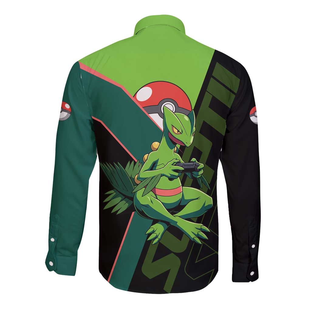 Sceptile Poké Long Sleeve Button Shirt Neon Retro Anime Style