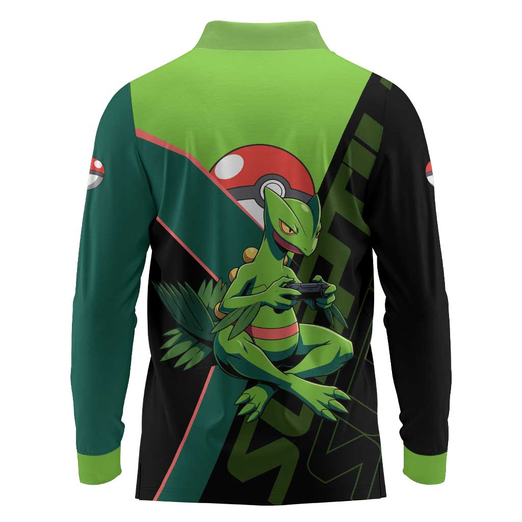 Sceptile Poké Long Sleeve Polo Shirt Neon Retro Anime Style
