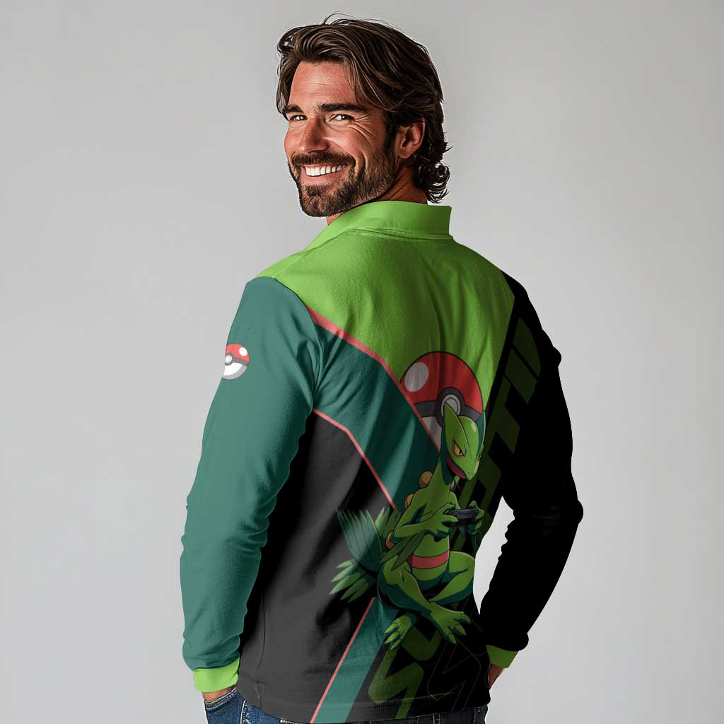 Sceptile Poké Long Sleeve Polo Shirt Neon Retro Anime Style
