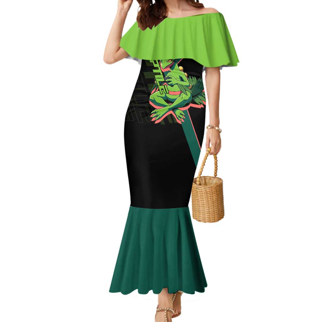 Sceptile Poké Mermaid Dress Neon Retro Anime Style