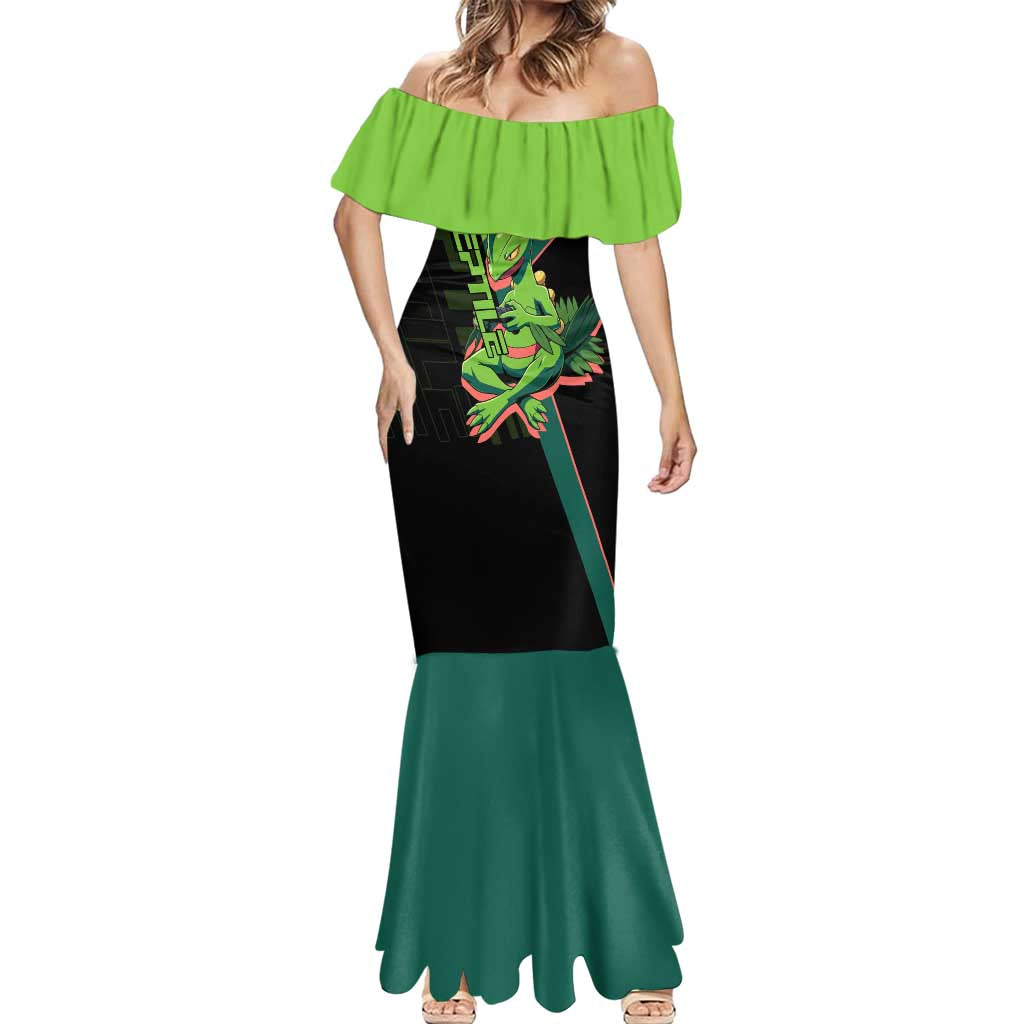 Sceptile Poké Mermaid Dress Neon Retro Anime Style