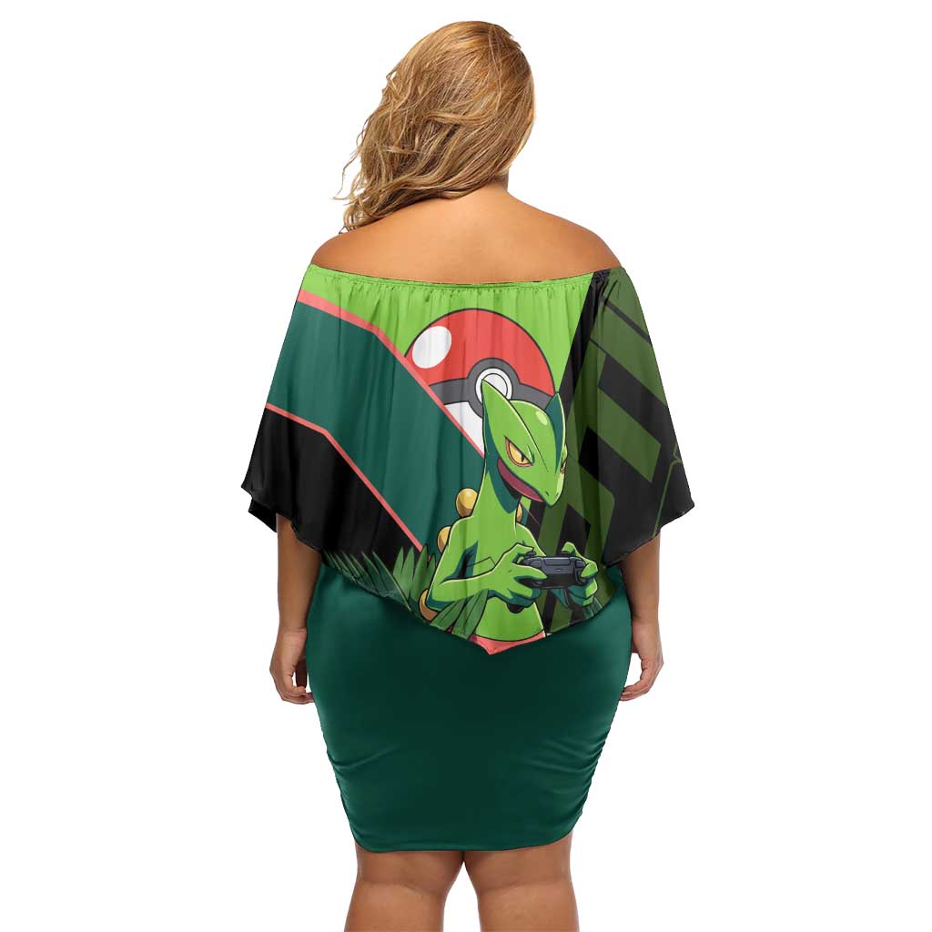 Sceptile Poké Off Shoulder Short Dress Neon Retro Anime Style