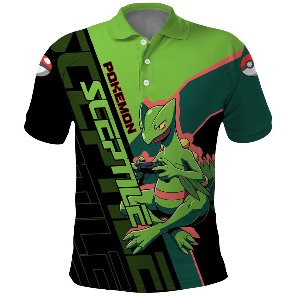 Sceptile Poké Polo Shirt Neon Retro Anime Style