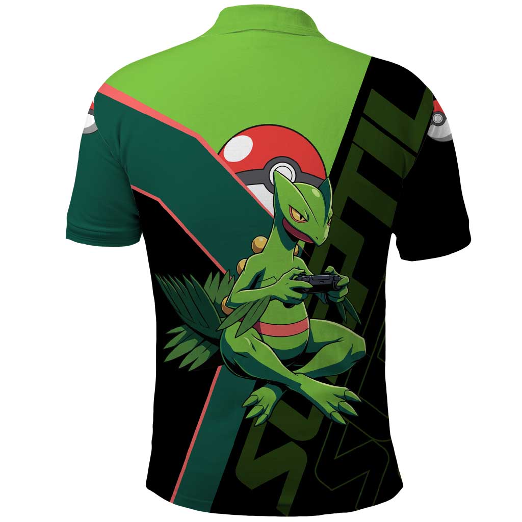 Sceptile Poké Polo Shirt Neon Retro Anime Style