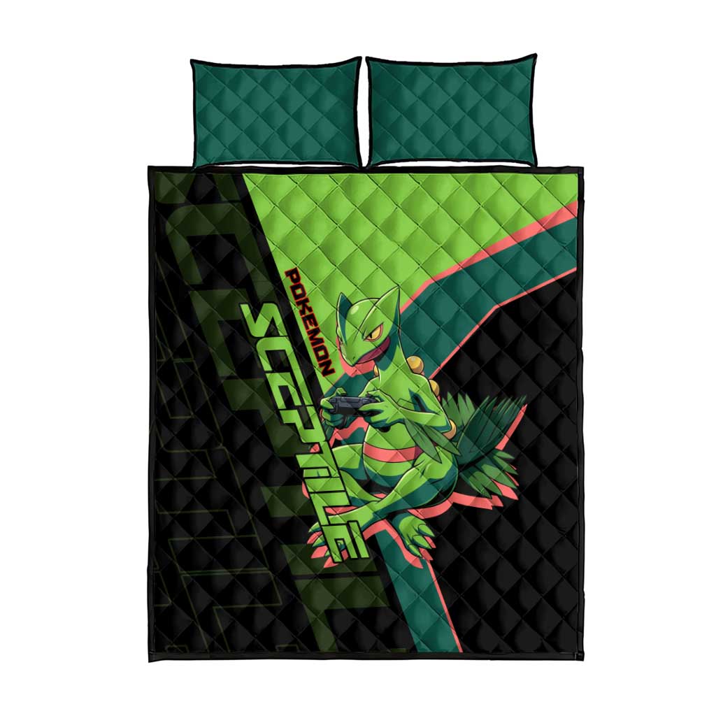 Sceptile Poké Quilt Bed Set Neon Retro Anime Style