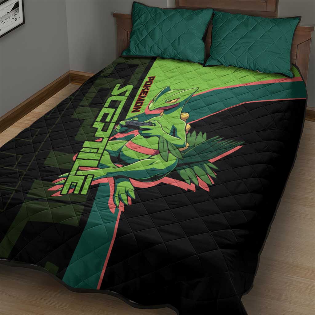 Sceptile Poké Quilt Bed Set Neon Retro Anime Style