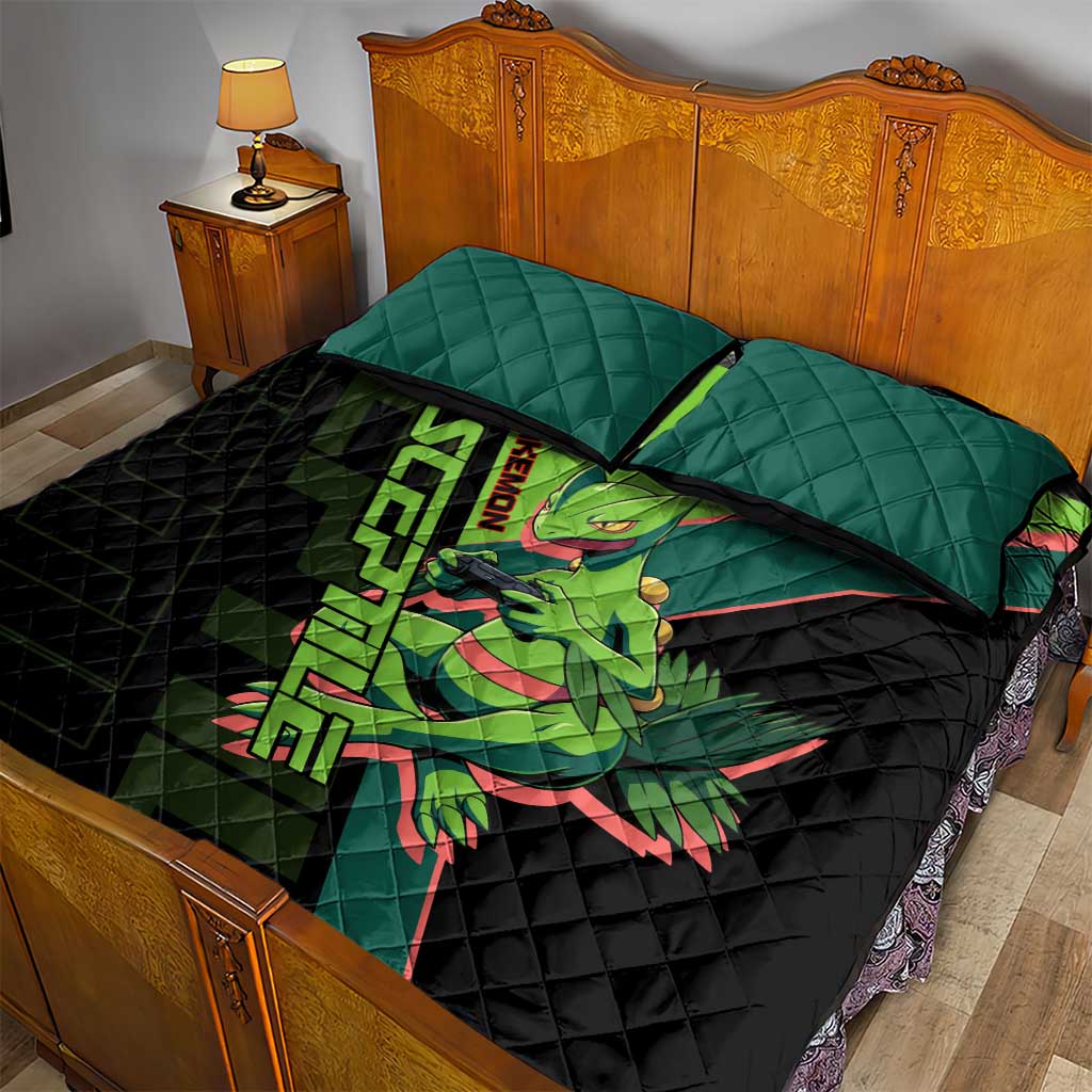 Sceptile Poké Quilt Bed Set Neon Retro Anime Style