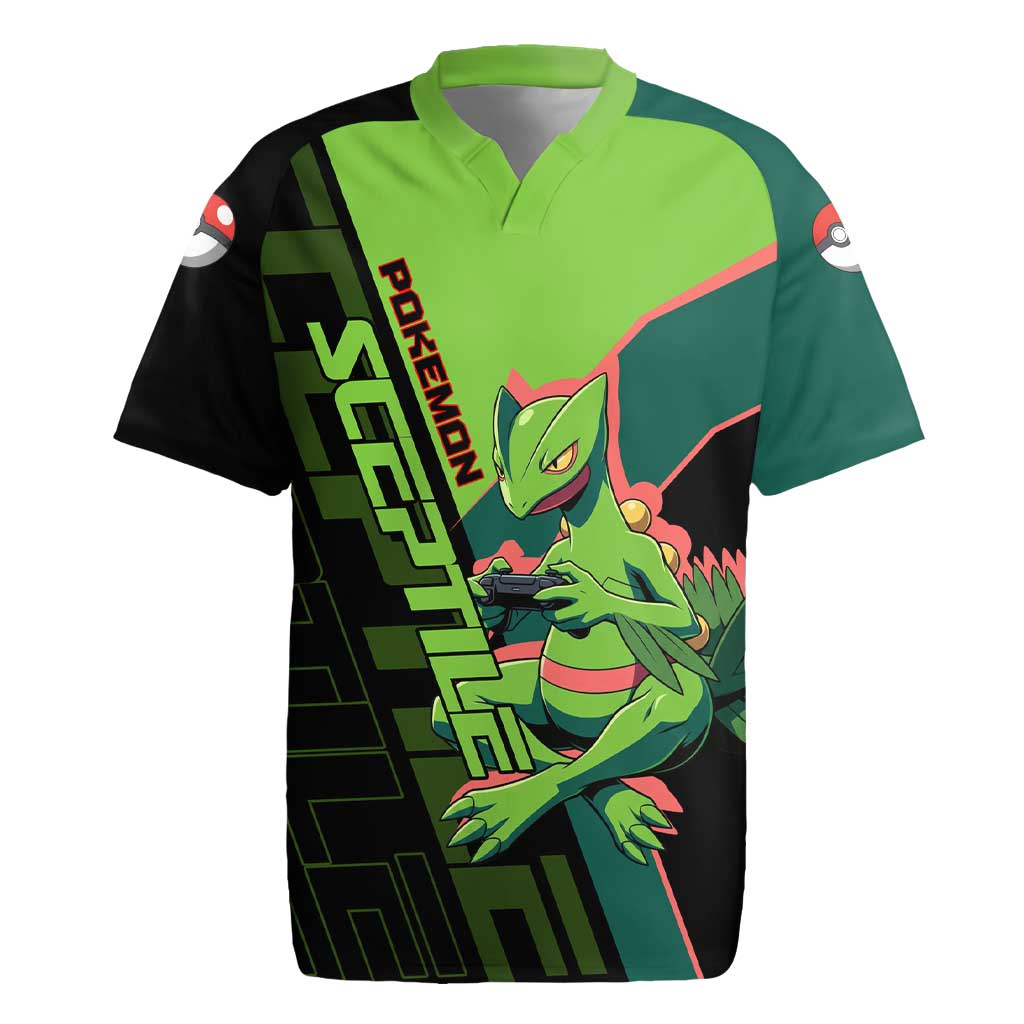 Sceptile Poké Rugby Jersey Neon Retro Anime Style