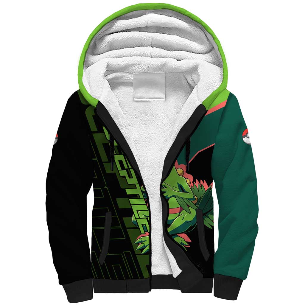 Sceptile Poké Sherpa Hoodie Neon Retro Anime Style