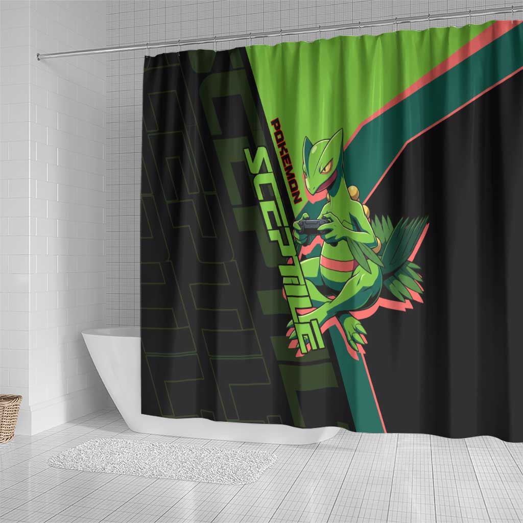 Sceptile Poké Shower Curtain Neon Retro Anime Style