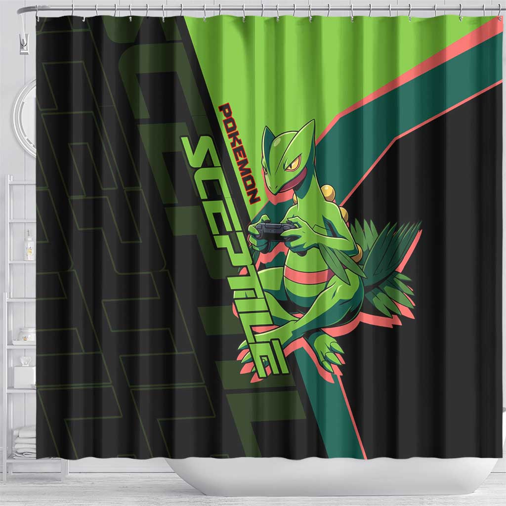 Sceptile Poké Shower Curtain Neon Retro Anime Style