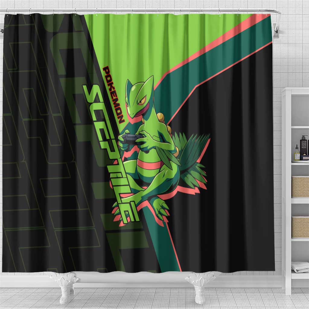 Sceptile Poké Shower Curtain Neon Retro Anime Style