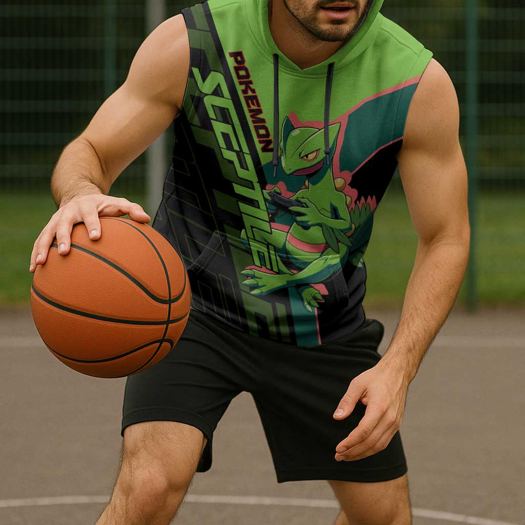 Sceptile Poké Sleeveless Hoodie Neon Retro Anime Style