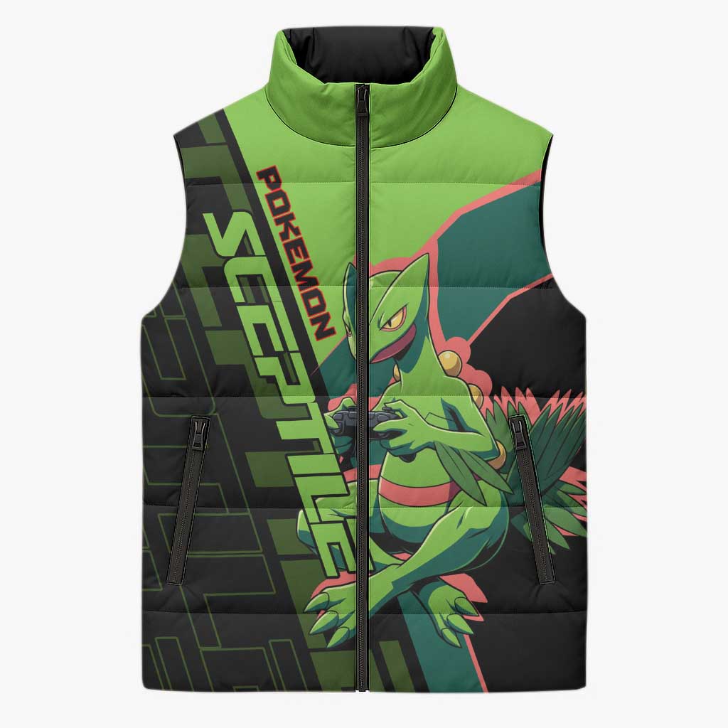 Sceptile Poké Sleeveless Puffer Jacket Neon Retro Anime Style