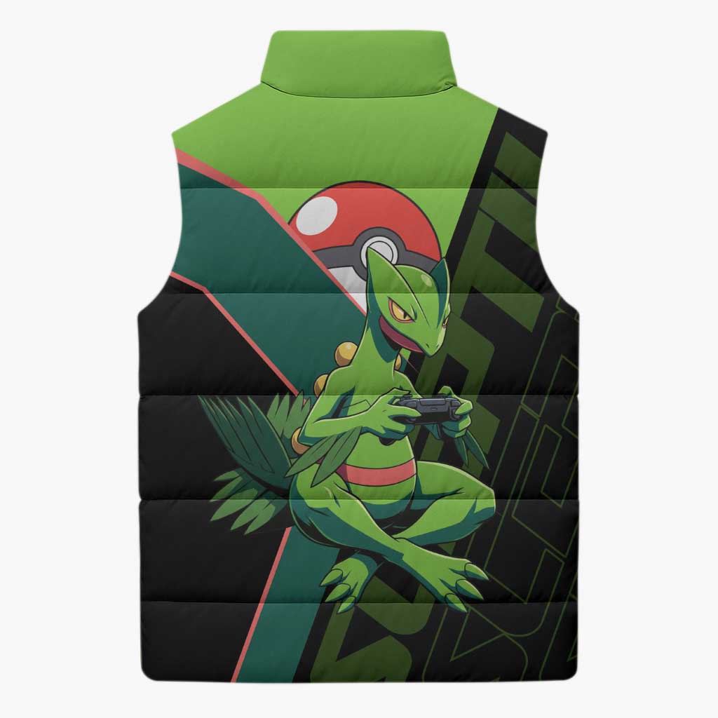 Sceptile Poké Sleeveless Puffer Jacket Neon Retro Anime Style