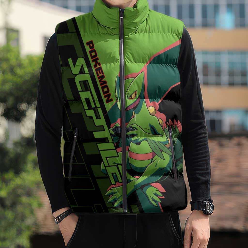 Sceptile Poké Sleeveless Puffer Jacket Neon Retro Anime Style