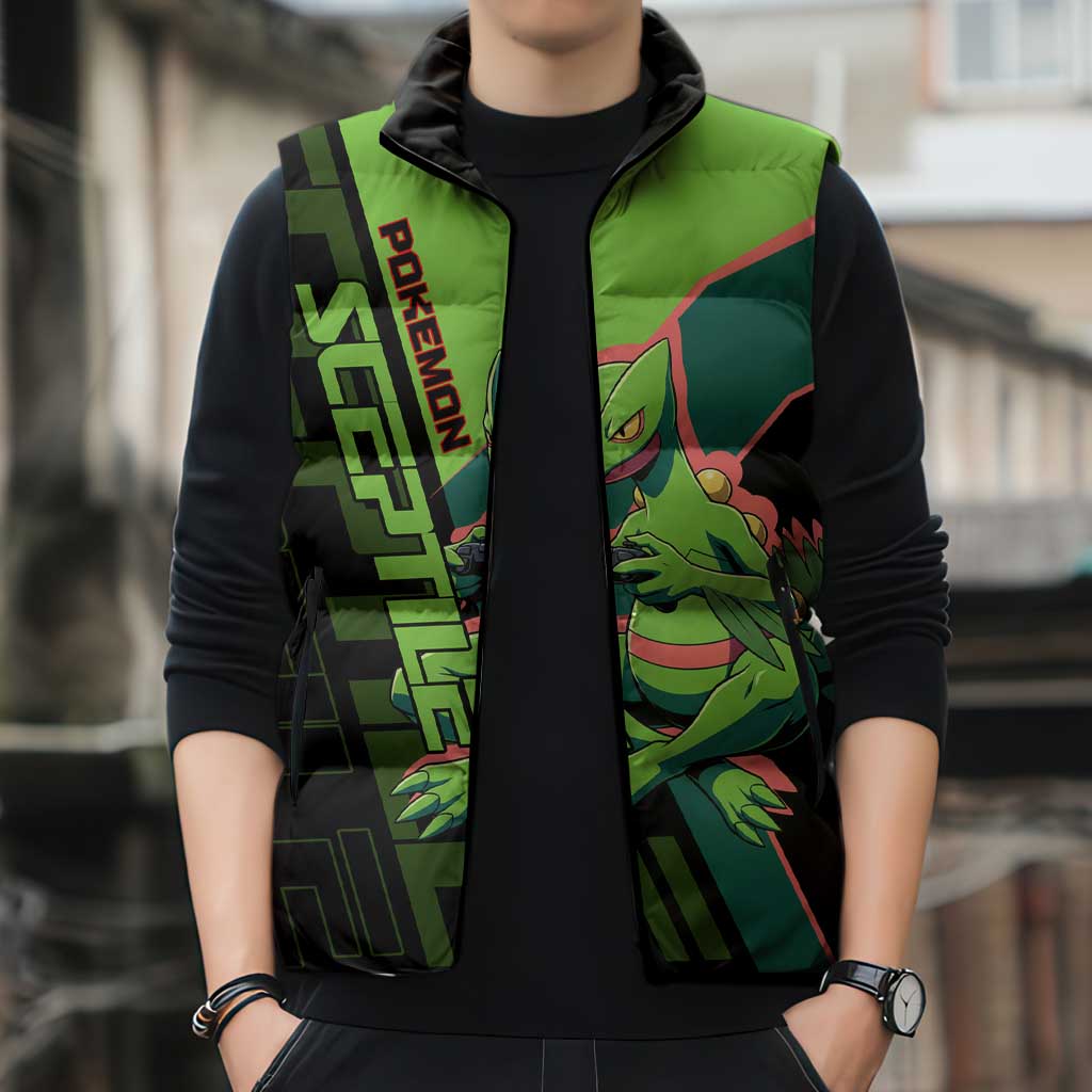 Sceptile Poké Sleeveless Puffer Jacket Neon Retro Anime Style