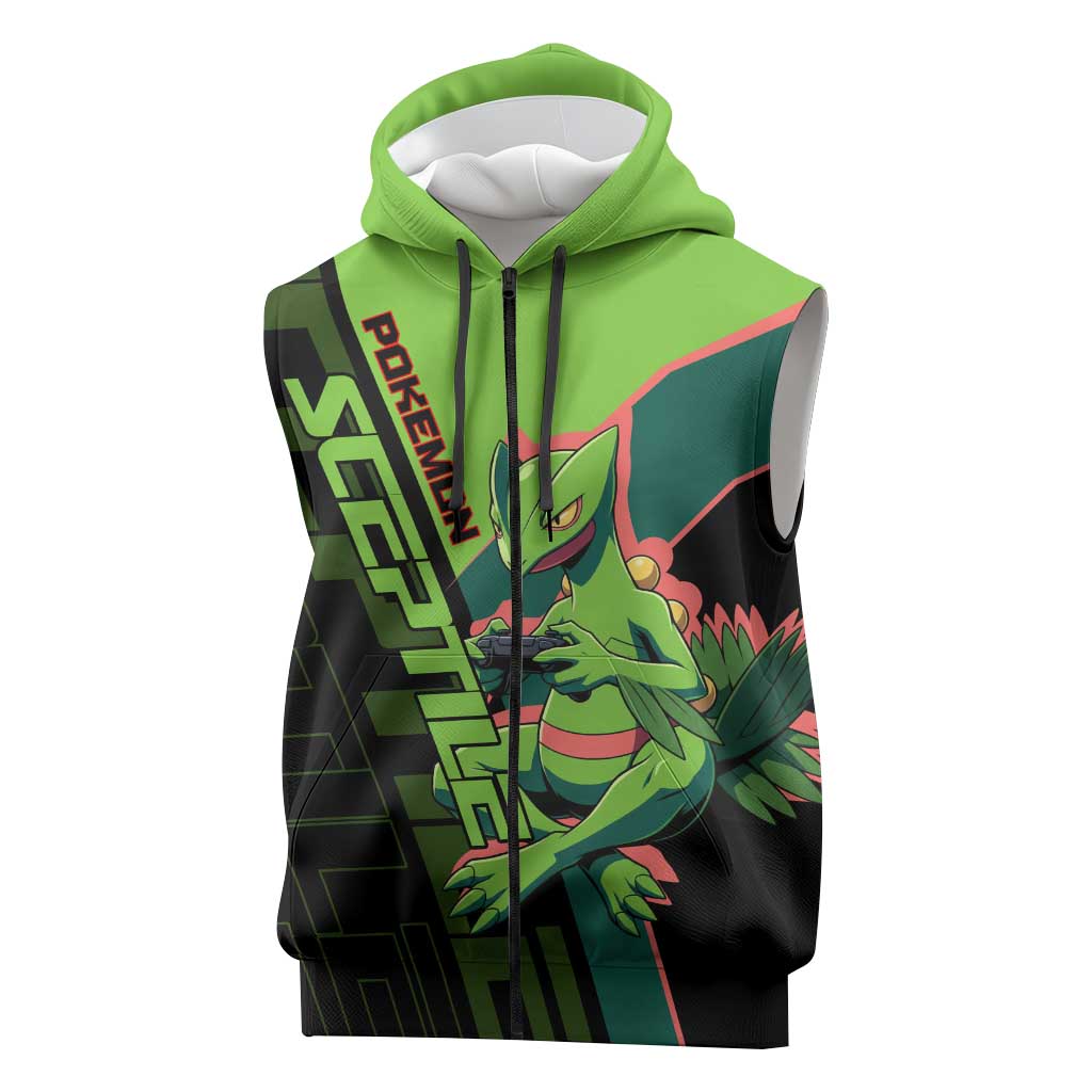 Sceptile Poké Sleeveless Zip Hoodie Neon Retro Anime Style