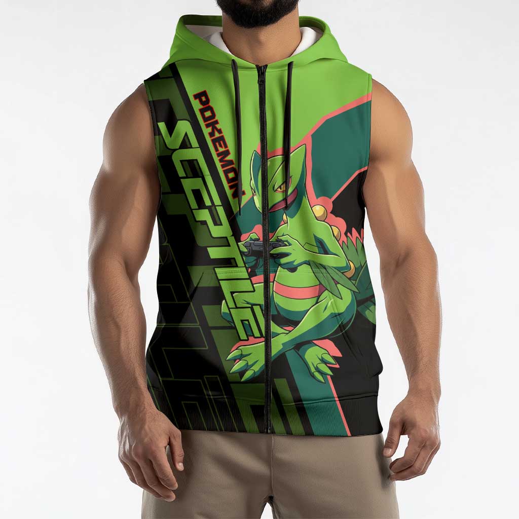 Sceptile Poké Sleeveless Zip Hoodie Neon Retro Anime Style