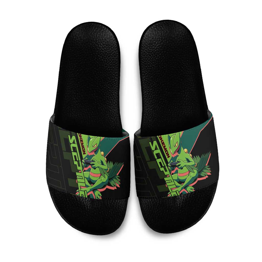 Sceptile Poké Slide Sandals Neon Retro Anime Style