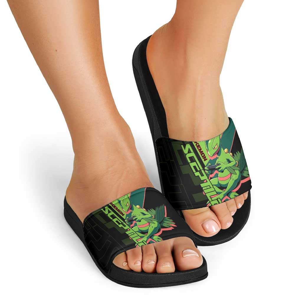 Sceptile Poké Slide Sandals Neon Retro Anime Style