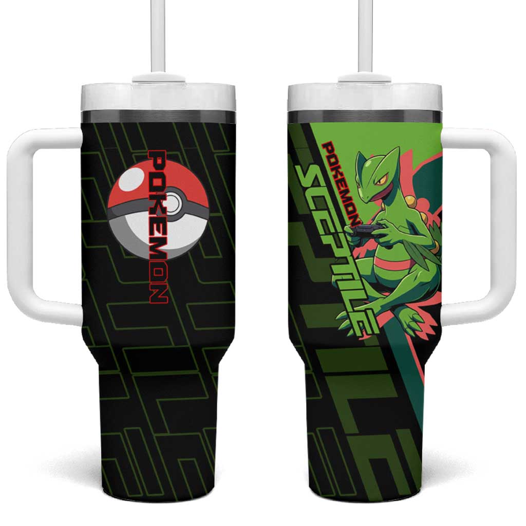Sceptile Poké Tumbler With Handle Neon Retro Anime Style