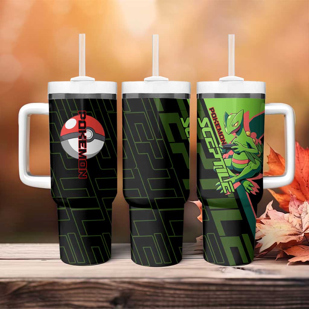 Sceptile Poké Tumbler With Handle Neon Retro Anime Style