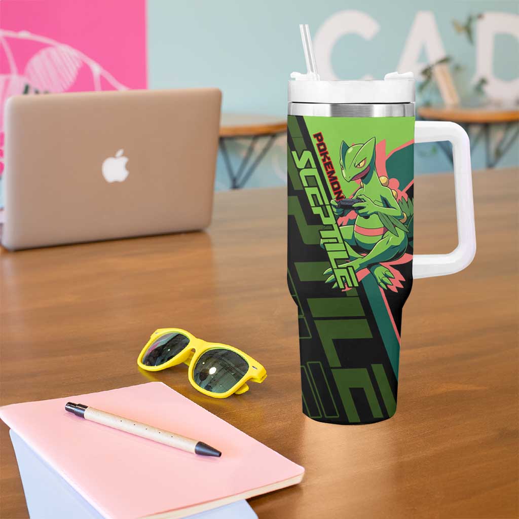Sceptile Poké Tumbler With Handle Neon Retro Anime Style