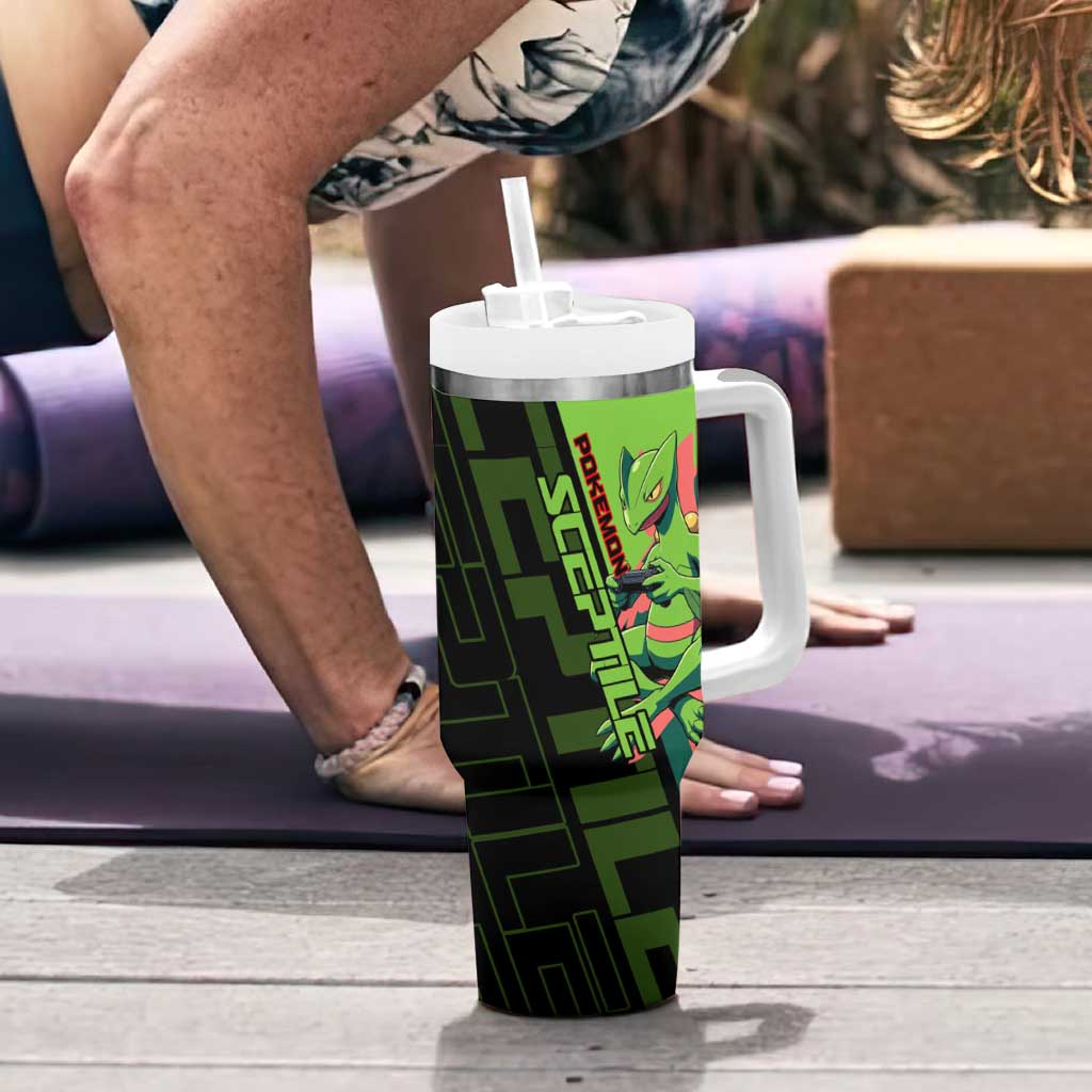 Sceptile Poké Tumbler With Handle Neon Retro Anime Style