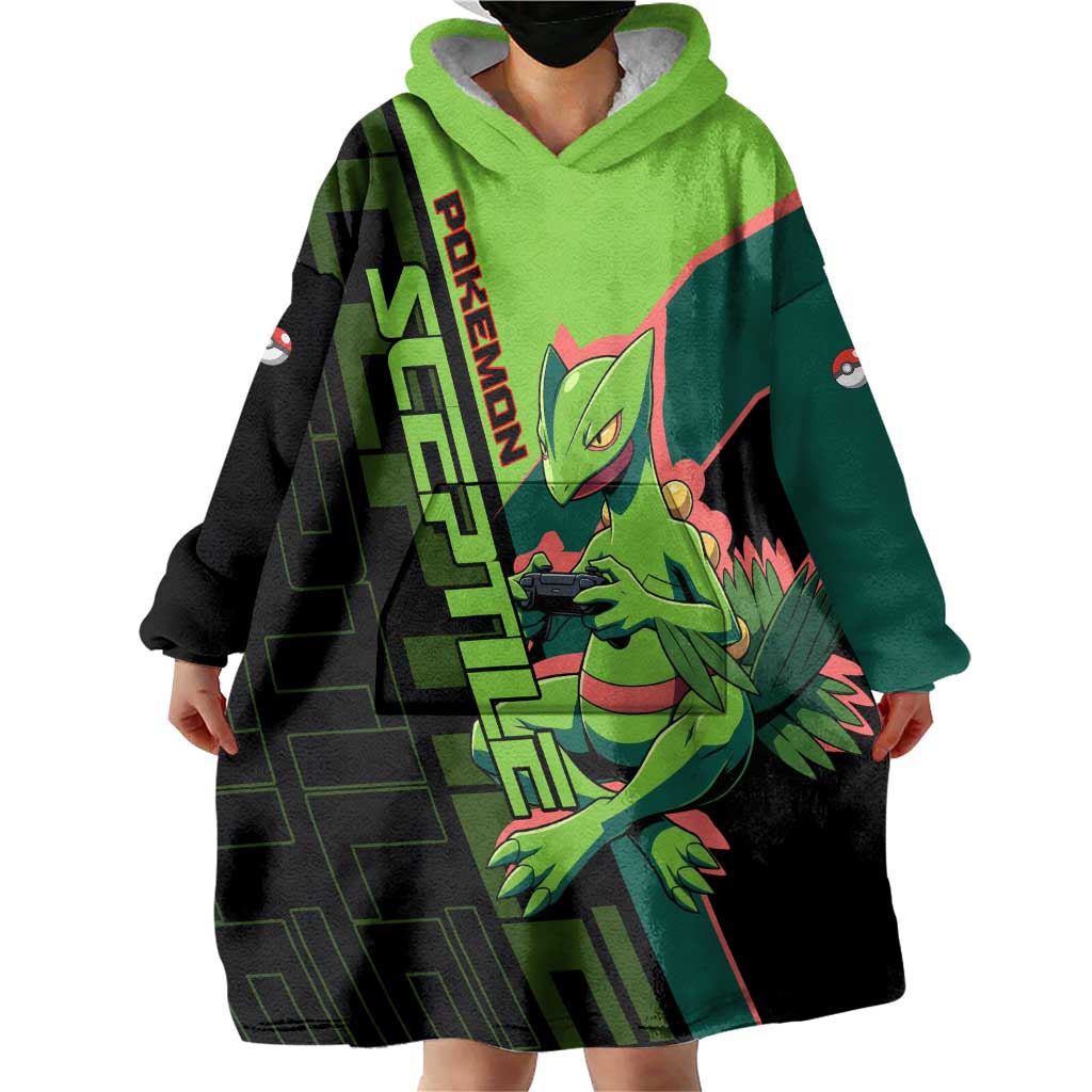 Sceptile Poké Wearable Blanket Hoodie Neon Retro Anime Style