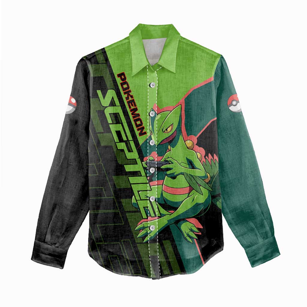Sceptile Poké Women Casual Shirt Neon Retro Anime Style