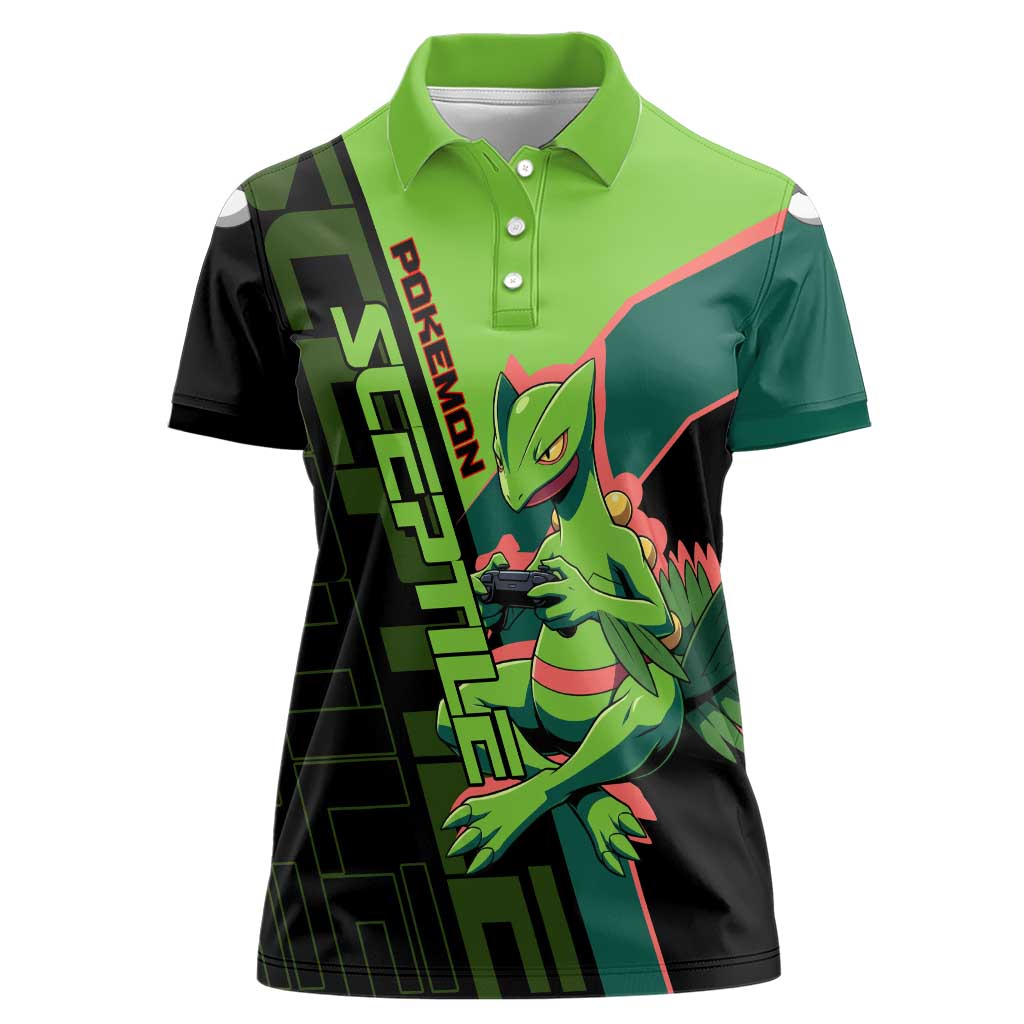 Sceptile Poké Women Polo Shirt Neon Retro Anime Style