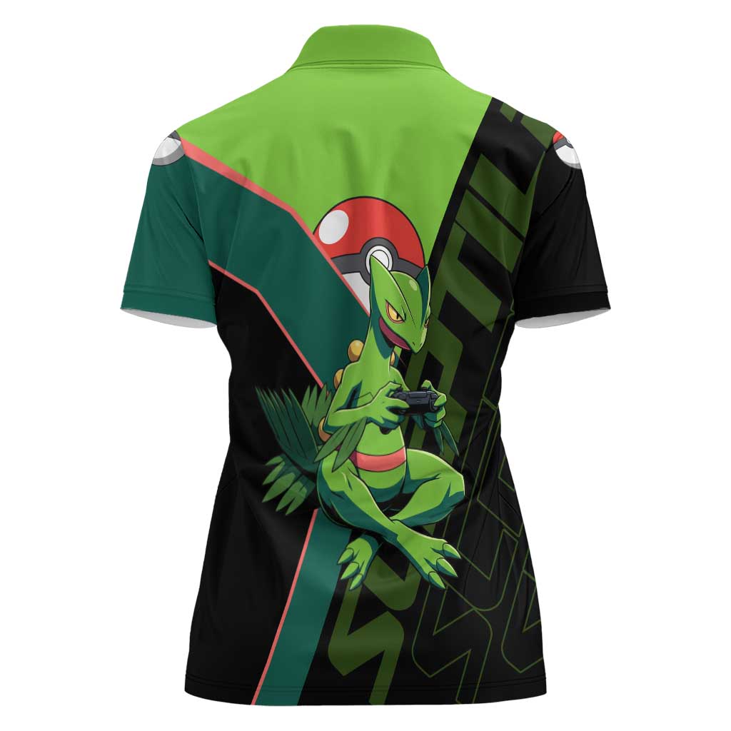 Sceptile Poké Women Polo Shirt Neon Retro Anime Style