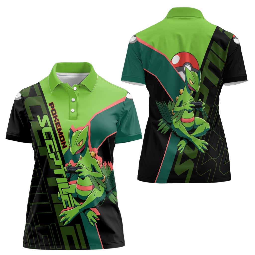 Sceptile Poké Women Polo Shirt Neon Retro Anime Style