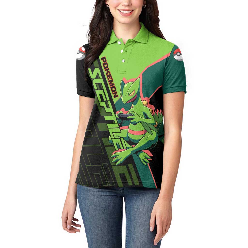 Sceptile Poké Women Polo Shirt Neon Retro Anime Style