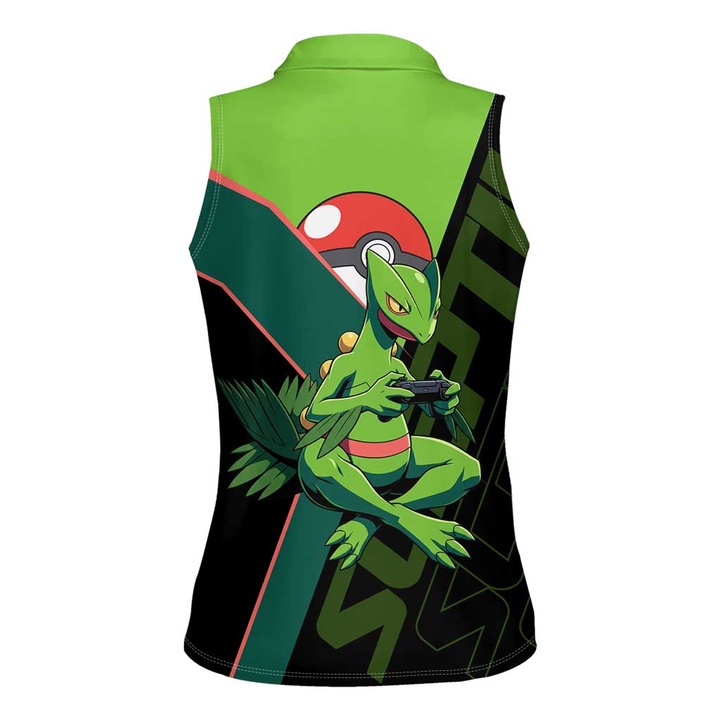 Sceptile Poké Women Sleeveless Polo Shirt Neon Retro Anime Style