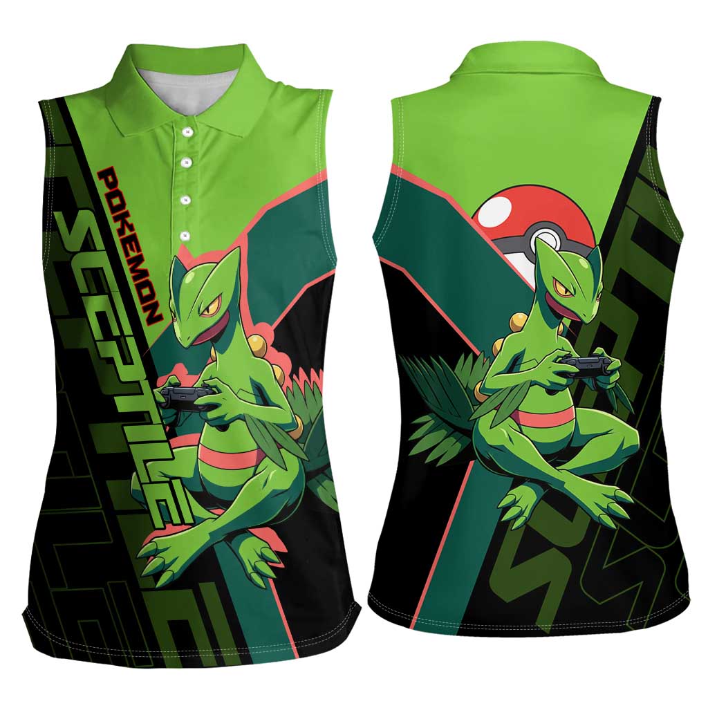 Sceptile Poké Women Sleeveless Polo Shirt Neon Retro Anime Style