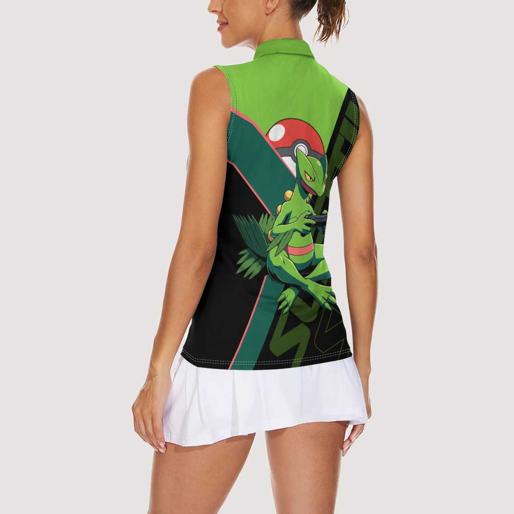 Sceptile Poké Women Sleeveless Polo Shirt Neon Retro Anime Style