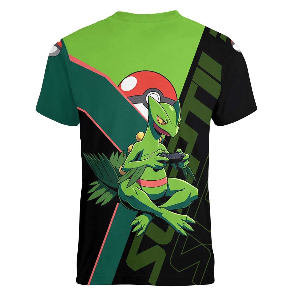 Sceptile Poké Women V-Neck T-Shirt Neon Retro Anime Style