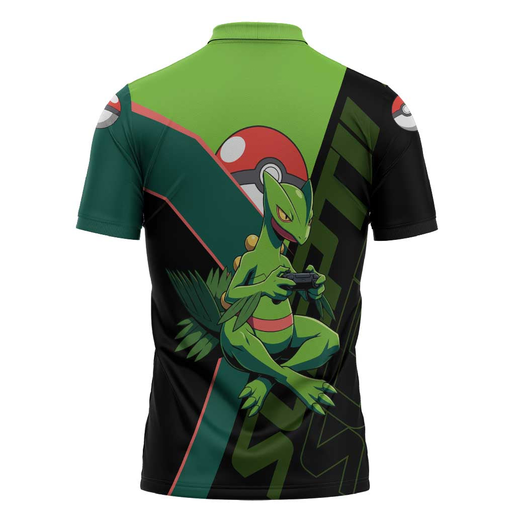 Sceptile Poké Zipper Polo Shirt Neon Retro Anime Style