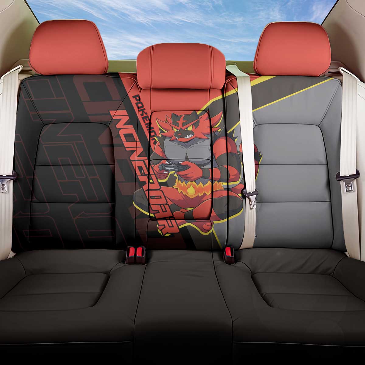 Incineroar Poké Back Car Seat Cover Bold Retro Anime Style