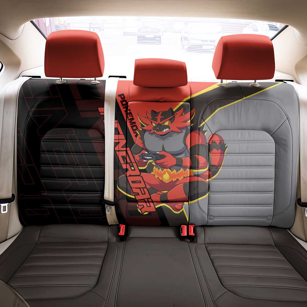 Incineroar Poké Back Car Seat Cover Bold Retro Anime Style