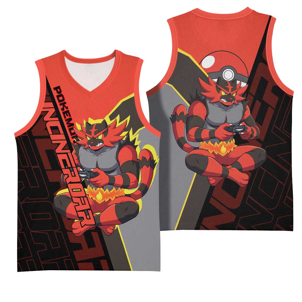 Incineroar Poké Basketball Jersey Bold Retro Anime Style
