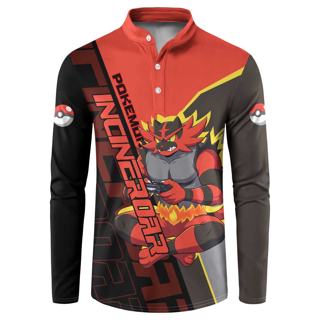 Incineroar Poké Button Sweatshirt Bold Retro Anime Style
