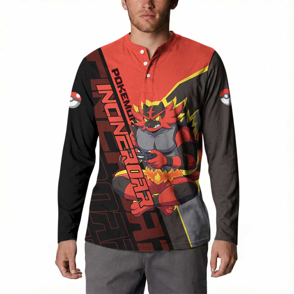 Incineroar Poké Button Sweatshirt Bold Retro Anime Style