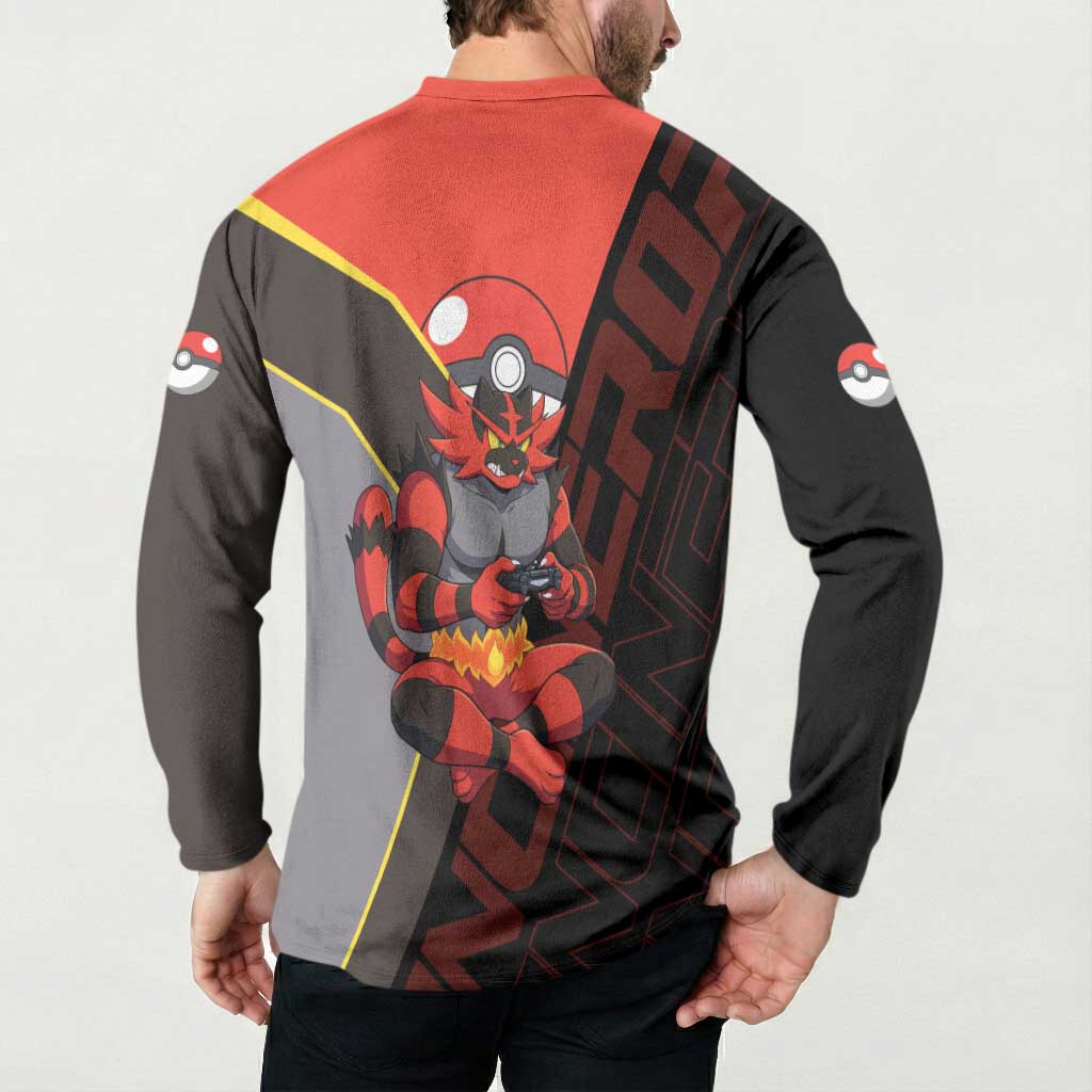Incineroar Poké Button Sweatshirt Bold Retro Anime Style