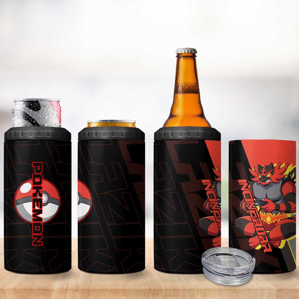 Incineroar Poké 4 in 1 Can Cooler Tumbler Bold Retro Anime Style
