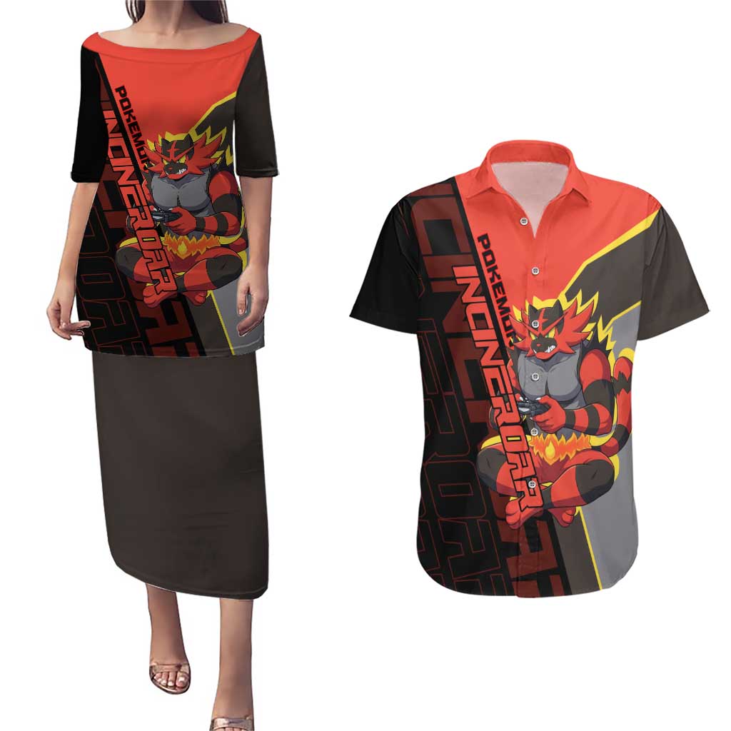 Incineroar Poké Couples Matching Puletasi and Hawaiian Shirt Bold Retro Anime Style